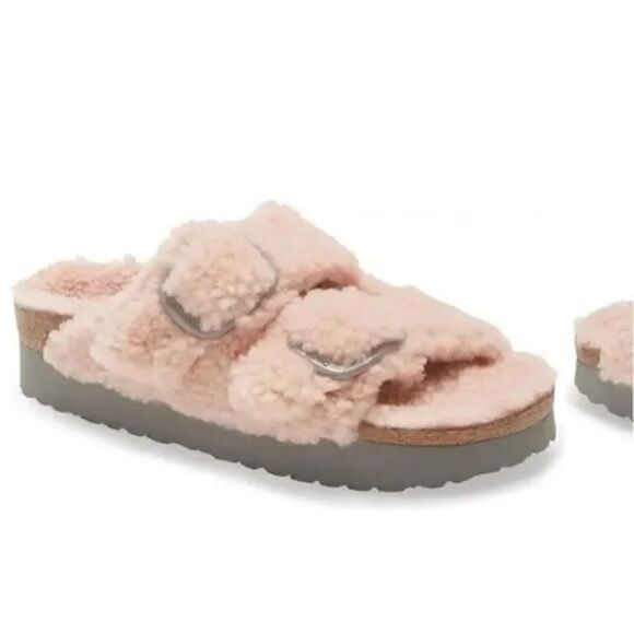 Birkenstock Papillio Arizona Teddy Shearling Slide Sandal Pink EU 37 US 6-6.5 - Picture 1 of 7